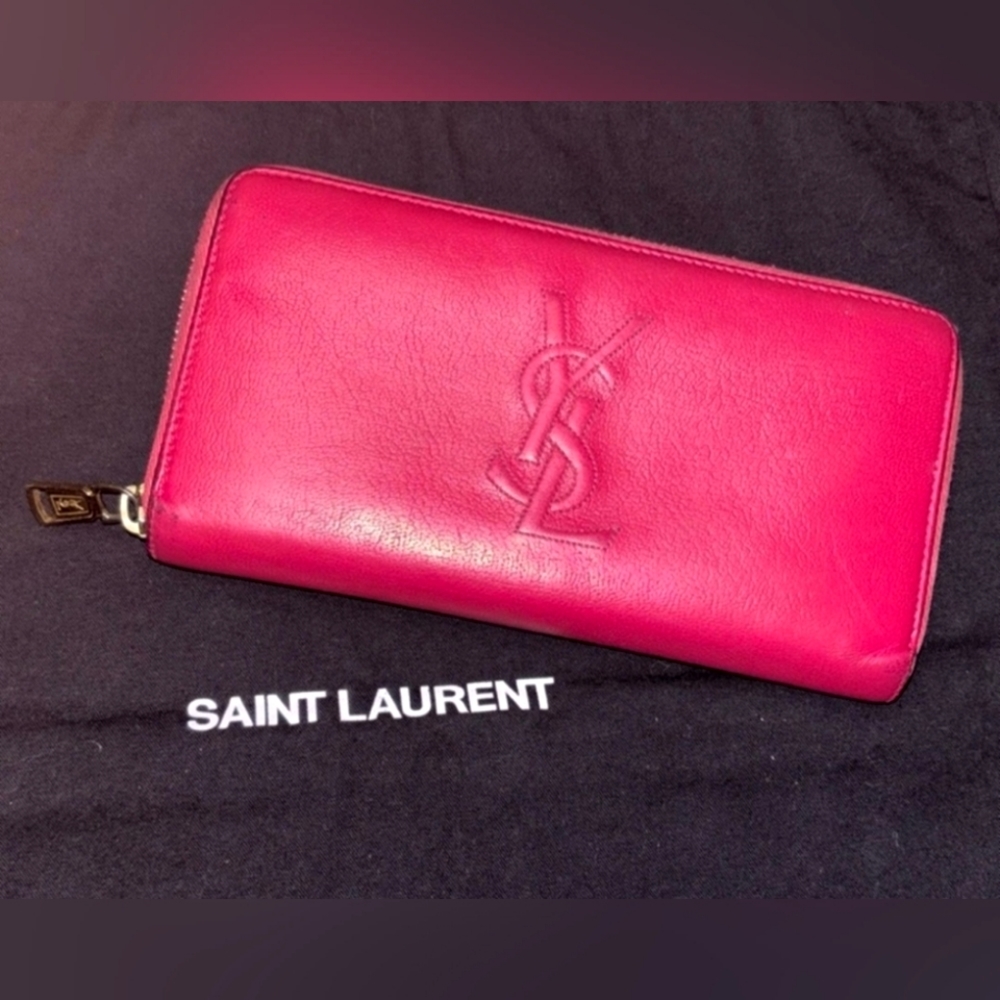 YSL🔥 Hot Pink Lambskin Long Zippy Wallet